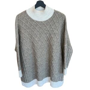 Mer Sea Diamond Cable Knit Relaxed Turtleneck Sweater Grey White One Size
